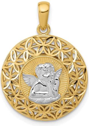 Diamond2Deal 14k Yellow Gold Rhodium Polished Filigree Guardian Angel Pendant