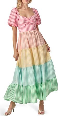 English Factory Colorblock Puff Sleeve Open Back Maxi Dress in Rainbow Multi at Nordstrom Rack, Size X-Small