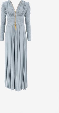 Elisabetta Franchi Bodenlanges Jersey-Kleid mit V-Ausschnitt und Lurex-Verzierung
