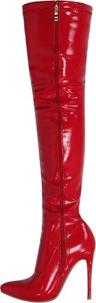 Generic Red,5.5 UK,Side Zipper Stiletto Heels Thigh High Boots for Women Pointy Toe Comfy Over The Knee Boot Patent Leather PU Wedding Party Dress Shoes
