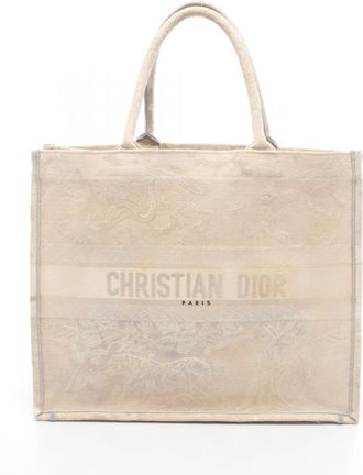 Dior Gray Ivory Canvas Handbag Tote Bag (Pre-Owned)