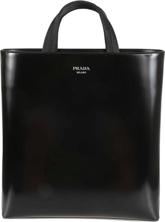 Prada Leren shopper met handgreep - Zwart