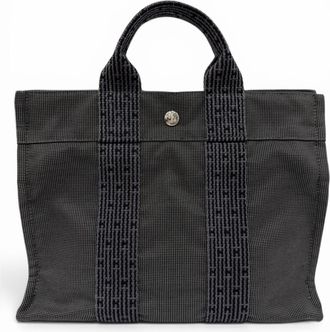 Herm&egrave;s Gray Polyamide Polyester Handbag Tote Bag (Pre-Owned)