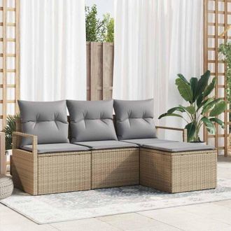 vidaXL Conjunto De Sof&aacute; De Jard&iacute;n 4 Pcs Beige Polirat&aacute;n Vidaxl