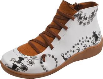 Generic Womens Christmas Ankle Boots, Santa Print Lace up Short Boots with Soft Inner Lining, Non Slip Rubber Sole, Lightweight Comfortable Walking Shoes with