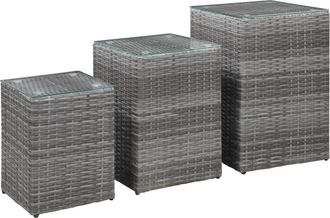 vidaXL Vidaxl - Mesas Auxiliares 3 Pzas Superficie Vidrio Rat&aacute;n Sint&eacute;tico Gris