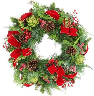 Creative Displays Inc. Handcrafted 26In Holiday Wreath With Evergreen, Artichokes & Berries