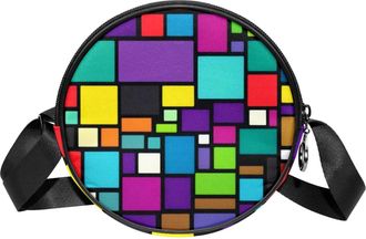 Generic Circle Crossbody Bag for Women, Squares Small Sling Bag Daypack with Zipper Adjustable Shoulder Straps Casual Ladies Girls Round Purse