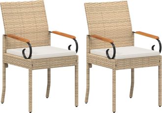 vidaXL Sillas De Jard&iacute;n 2 Uds. Beige Y Blanco Crema Polirat&aacute;n Y Acacia Vidaxl