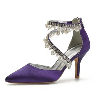 Miyoopark Women Shoes Heels for Wedding Closed Pointed Toe Evening Pumps Shoes M521 Dark Purple UK 7.5