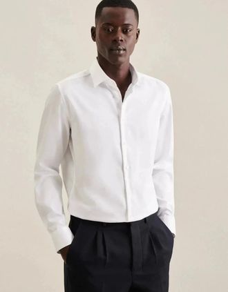 Seidensticker Seidensticker Mens Regular Fit No Iron New Kent Combi Cuff Business Shirt White - Size: 48/Regular