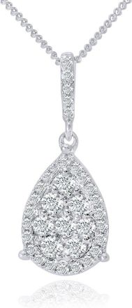 Jewelco London 18ct White Gold Round 0.3ct Diamond Halo Pendant Necklace 16 inch - DP1AXL506-18KW