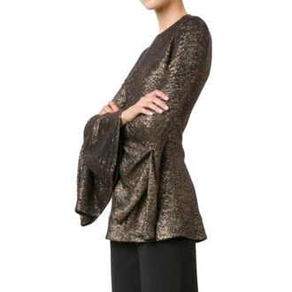 Ellery Black & Gold Brocade Wide Sleeve Top Size L