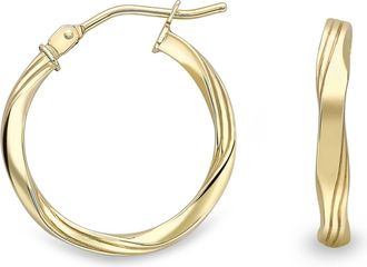 Jewelco London 9ct Gold Simple Double Flat Twist Hoop Earrings - ERNR02559