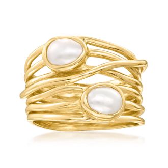 Ross-Simons 5x7mm Cultured Semi-Baroque Pearl Multi-Row Ring in 18kt Gold Over Sterling