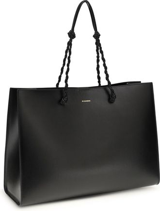 Jil Sander Womens Tangle Tote Bag Black Calf Leather Bos Taurus Shoulder