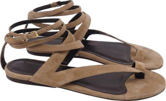 Khaite Aimee Ankle Wrap Sandals in Brown Suede
