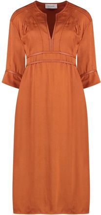 Yves Salomon Crepe Jurk met Leren Details - Dames - Casual kleedjes - Oranje - 3XS - Leer - Kleedjes