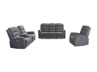 Vente-Unique Sof&aacute; de 3+2+1 plazas relax el&eacute;ctrico de tela NEVERS - Gris