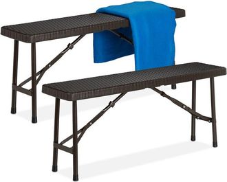 Relaxdays Set 2 Bancos Plegables Jardín, Asiento Terraza y Patio, Plástico, Banquillo Camping 42 x 100 x 25 cm, Marrón - Relaxdays