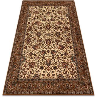 RugsX Rugsx - Alfombra De Lana Kashqai 4362 103 Flores, Marco Beige / Burdeos Beige 67x130 Cm