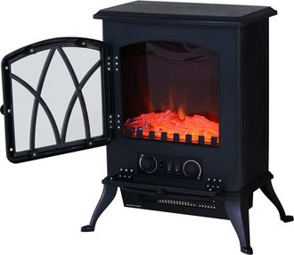 HOMCOM Estufa El&eacute;ctrica Tipo Chimenea Calefactor De Le&ntilde;a 1000w/2000w 45x28,5x54cm Negra
