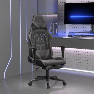 vidaXL Silla Gaming De Masaje Y Reposapi&eacute;s Cuero Sint&eacute;tico Negro Gris Vidaxl