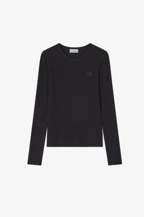 Ganni Black Rib Long-sleeve - Size XXS Organic Cotton