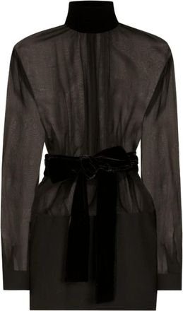 Dolce & Gabbana Zwarte Zijden Crepe Jurk met Strik - Dames - Korte kleedjes - Zwart - M - Wol - Kleedjes