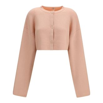 Toteme Cropped Crewneck Cardigan - Dames - Truien - Roze - Maat: S Wol