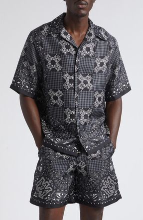 Amiri MA Check Silk Camp Shirt in Black at Nordstrom, Size Xxx-Large