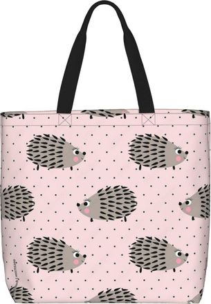 Generic Women Handbag Cute Hedgehog And Flowers Pattern Ladies Shopping Shoulder Bag Reusable Retro Crossbody Bags, For Daily, School, Work, Christmas, Gym