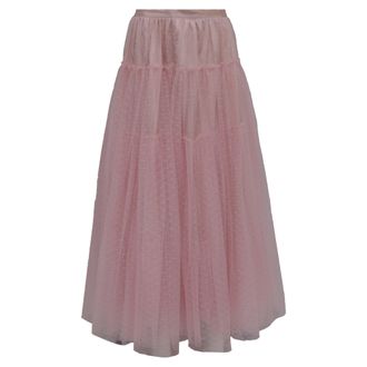 LoveShackFancy Loveshackfancy Swiss Dot Lace Midi Tiered Skirt in Pink Polyester