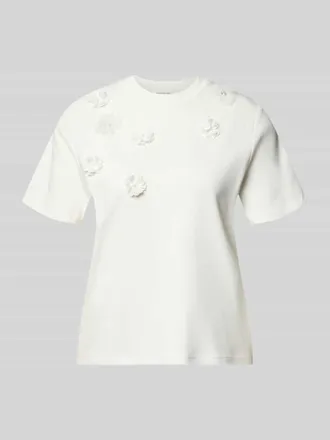 Christian Berg T-Shirt mit floralen Applikationen in Offwhite, Gr&ouml;&szlig;e XXL