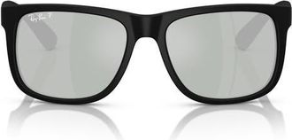 Ray-Ban Justin 51mm Polarized Square Sunglasses in Rubber Black/green Mirror at Nordstrom