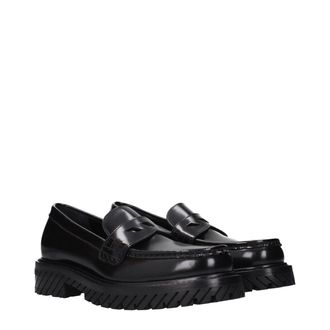 Off-white Womens Black Leather Slip-On Loafers