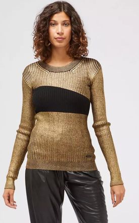 Custo Barcelona Womens Metallic Knit Jumper Goldblack - Gold viscose - Size EU 38 (Womens)