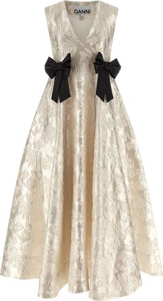 Ganni Cloque V-Neck Gonne Bianco-Donna