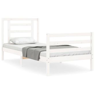 Berkfield Home Bed Frame with Headboard White Single Solid Wood