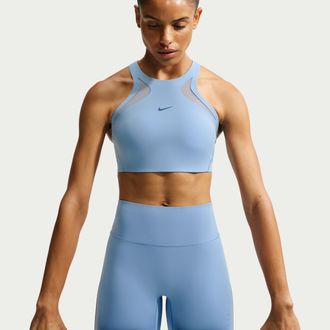Nike Womens Universa Medium-Support Mesh Sports Bra in Blue | IR7928-486