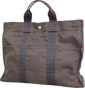 Herm&egrave;s Gray Canvas Tote Bag (Pre-Owned)
