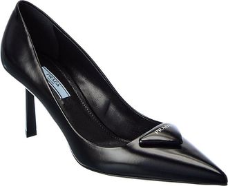 Prada Logo Leather Pointy-Toe Pump
