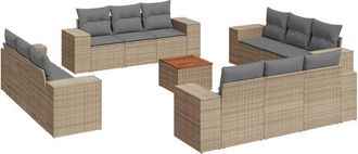 vidaXL Set Sof&aacute;s De Jard&iacute;n Con Cojines 13 Pzas Rat&aacute;n Sint&eacute;tico Beige Vidaxl