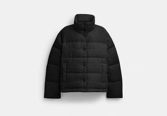 Coach Womens Signature Down Jacket in Black, Size X-Small | Nylon