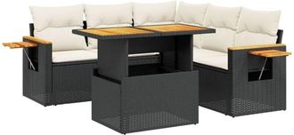 vidaXL Vidaxl - Set De Sof&aacute;s De Jard&iacute;n 6 Piezas Y Cojines Rat&aacute;n Sint&eacute;tico Negro