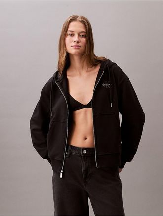 Calvin Klein Jeans Calvin Klein Womens Monologo French Terry Zip Hoodie - Black - XS