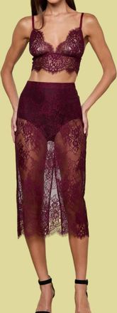 L'agence Makena Lace Pencil Skirt In Dark Port