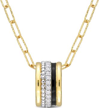 Mimi & Max 4/5 CT TGW Created White Sapphire Multi-Textured Circular Pendant with Chain in Yellow Plated Sterling Silver