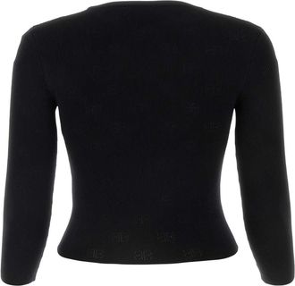 Balenciaga Womens Wool-Blend Cropped Sweater Black Polyester