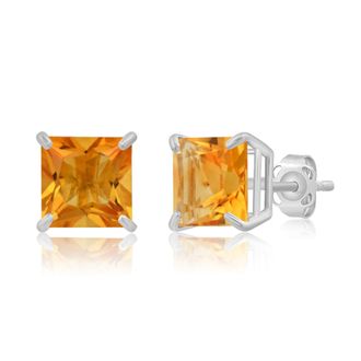 MAX + STONE 14k Yellow or White Gold 7mm Princess Cut Gemstone Square Stud Earrings